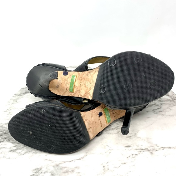 L.A.M.B. Gwen Stefani Two Tone Strappy Sandal Pumps Leather Black event 10 dress - Picture 8 of 16